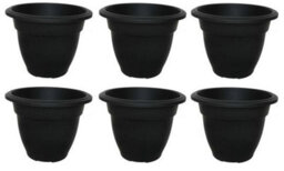 Whitefurze 6 Black Round Bell Plant Pots 30Cm Plastic Bell Planter Patio Pot - thumbnail 2