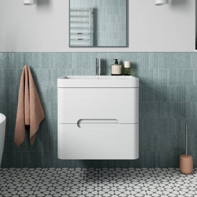 Affine 600mm Bathroom Drawer Vanity Unit Basin Sink Cabinet Wall Hung Soft Close White - image 1
