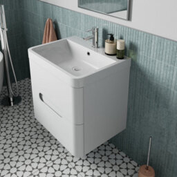 Affine 600mm Bathroom Drawer Vanity Unit Basin Sink Cabinet Wall Hung Soft Close White - thumbnail 2