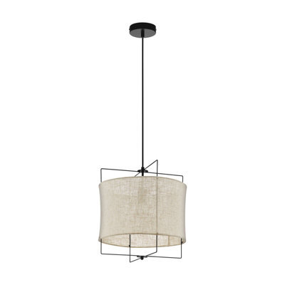 Stylish Black Hanging Pendant Light With Linen Shade - 1X 40W E27 Bulb - image 1