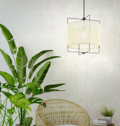 Stylish Black Hanging Pendant Light With Linen Shade - 1X 40W E27 Bulb - thumbnail 3
