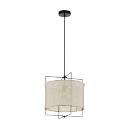 Stylish Black Hanging Pendant Light With Linen Shade - 1X 40W E27 Bulb