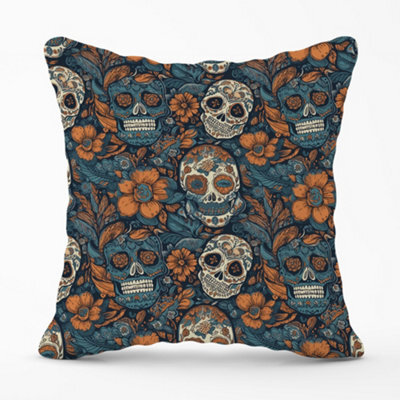 Warren Reed Designer Dia De Los Muertos Skulls Pattern Cushions 60Cm X 60Cm - image 1