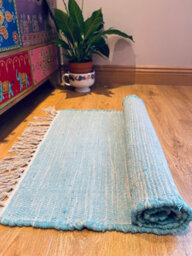 Second Nature Online Hush Hand Loomed Soft Cotton Rug In Muted Colours / 60 X 210 Cm / Turquoise