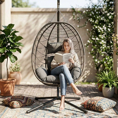 Birchtree Single Hanging Egg Chair W/ Stand Garden Swing Hammock Chair Patio Pe Rattan - image 1