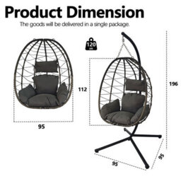 Birchtree Single Hanging Egg Chair W/ Stand Garden Swing Hammock Chair Patio Pe Rattan - thumbnail 5