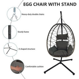 Birchtree Single Hanging Egg Chair W/ Stand Garden Swing Hammock Chair Patio Pe Rattan - thumbnail 4