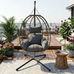 Birchtree Single Hanging Egg Chair W/ Stand Garden Swing Hammock Chair Patio Pe Rattan - thumbnail 3