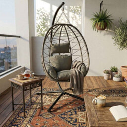 Birchtree Single Hanging Egg Chair W/ Stand Garden Swing Hammock Chair Patio Pe Rattan - thumbnail 2