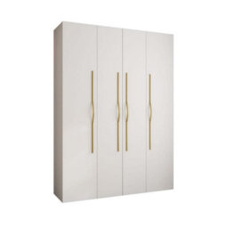 Arte Stylish White Como Ii Hinged Door Wardrobe H2460mm W1800mm D500mm, Four Doors, Sixteen Shelves, Two Hanging Rails, Gold Handles - thumbnail 1