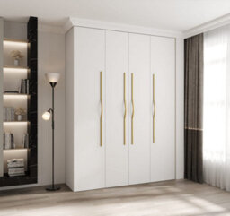 Arte Stylish White Como Ii Hinged Door Wardrobe H2460mm W1800mm D500mm, Four Doors, Sixteen Shelves, Two Hanging Rails, Gold Handles - thumbnail 2