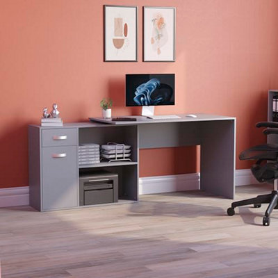 Vida Designs Longton Adjustable, L-Shaped Computer Desk With Shelves, Drawer And Door, Home Office Pc / Laptop Table, Gaming