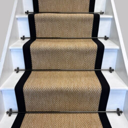 RainbowHome Herringbone New England Beige Stair Runner Black Border 50 700