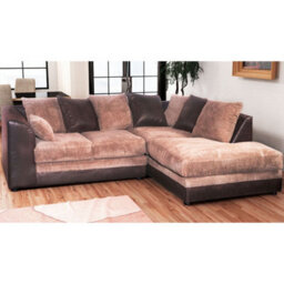 Furnishings For Less UK Luca 3-4 Seater L Shaped Corner Sofa Fabric And Leather Trim Brown And Beige Right Hand Facing