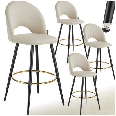 Tectake Bar Stool Rachel With Backrest And Velvet Look Cover, 49 X 58 X 110 Cm - Cream/black, Set Of 4 - image 1