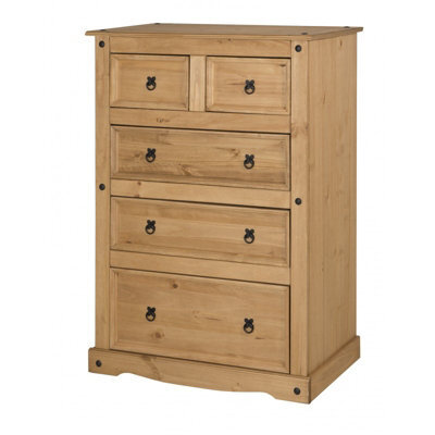 Mercers Furniture Corona 2+3 Large Chest Of 5 Drawers Solid Wood Pine Wooden With Mexican Styling - image 1