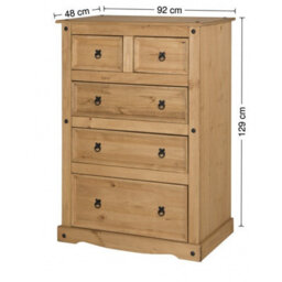 Mercers Furniture Corona 2+3 Large Chest Of 5 Drawers Solid Wood Pine Wooden With Mexican Styling - thumbnail 4