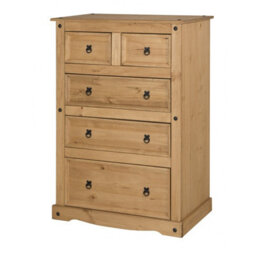 Mercers Furniture Corona 2+3 Large Chest Of 5 Drawers Solid Wood Pine Wooden With Mexican Styling - thumbnail 1