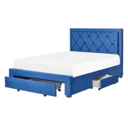 Beliani Bed With Storage Drawers Velvet Lievin 140 X 200 Cm (Eu Double) Navy Blue - thumbnail 1