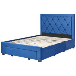 Beliani Bed With Storage Drawers Velvet Lievin 140 X 200 Cm (Eu Double) Navy Blue - thumbnail 4