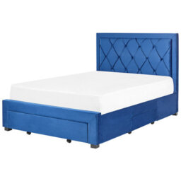 Beliani Bed With Storage Drawers Velvet Lievin 140 X 200 Cm (Eu Double) Navy Blue - thumbnail 6