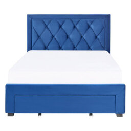 Beliani Bed With Storage Drawers Velvet Lievin 140 X 200 Cm (Eu Double) Navy Blue - thumbnail 7