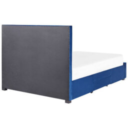Beliani Bed With Storage Drawers Velvet Lievin 140 X 200 Cm (Eu Double) Navy Blue - thumbnail 8