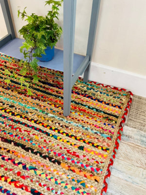 Second Nature Online Mishran Square Jute Area Rug Hand Woven With Recycled Fabric 180 Cm X 180 Cm - image 1