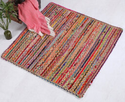 Second Nature Online Mishran Square Jute Area Rug Hand Woven With Recycled Fabric 180 Cm X 180 Cm - thumbnail 3