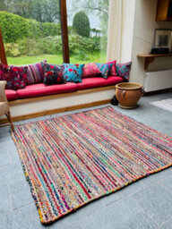 Second Nature Online Mishran Square Jute Area Rug Hand Woven With Recycled Fabric 180 Cm X 180 Cm - thumbnail 5