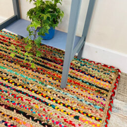 Second Nature Online Mishran Square Jute Area Rug Hand Woven With Recycled Fabric 180 Cm X 180 Cm - thumbnail 7