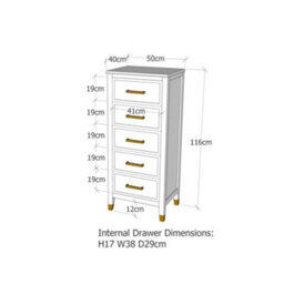Palazzi 5 Drawer Narrow Chest Of Drawers Red - thumbnail 9