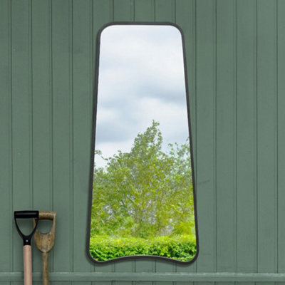 Mirroroutlet The Coartans New Black Metal Isoscelles Trapezoid Shape Framed Garden Wall Mirror 122Cm X 58Cm - image 1