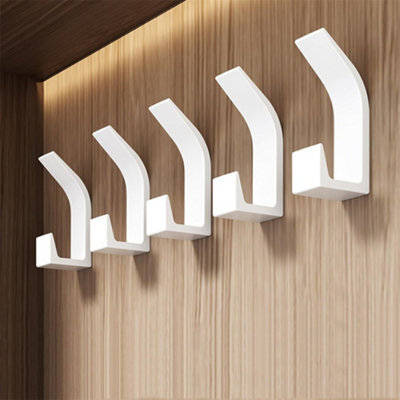 5 Pack Wall Hooks With Invisible Screws For Hanging Coats, Scarves And Handbags (White) - image 1