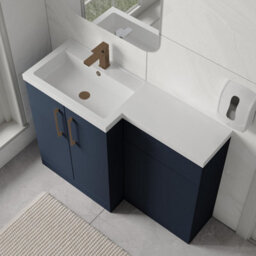 Balterley Left-Hand Bathroom Vanity And Wc Unit Combination With Basin - 1100mm - Satin Dark Blue With Brushed Bronze Handles - thumbnail 3