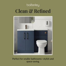 Balterley Left-Hand Bathroom Vanity And Wc Unit Combination With Basin - 1100mm - Satin Dark Blue With Brushed Bronze Handles - thumbnail 7