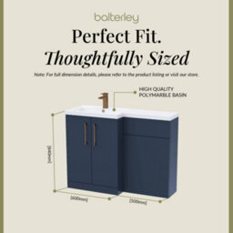 Balterley Left-Hand Bathroom Vanity And Wc Unit Combination With Basin - 1100mm - Satin Dark Blue With Brushed Bronze Handles - thumbnail 5