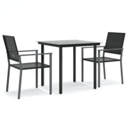 Berkfield 3 Piece Garden Dining Set Poly Rattan And Steel - thumbnail 2