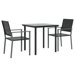 Berkfield 3 Piece Garden Dining Set Poly Rattan And Steel - thumbnail 3