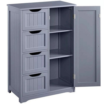 Bathroom Wood Cabinet Storage 4 Drawers 1 Door Free Standing Cupboard Unit - image 1