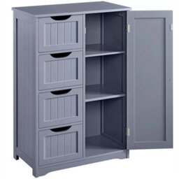 Bathroom Wood Cabinet Storage 4 Drawers 1 Door Free Standing Cupboard Unit - thumbnail 1
