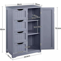 Bathroom Wood Cabinet Storage 4 Drawers 1 Door Free Standing Cupboard Unit - thumbnail 2