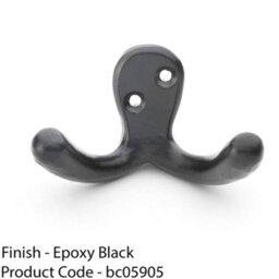 Loops Solid Brass Victorian Double Robe Coat Hook - Wall Mounted Holder Matt Black - thumbnail 2