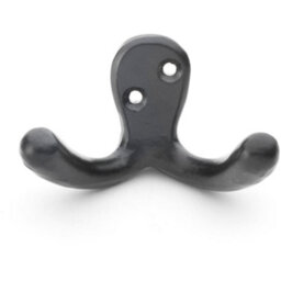 Loops Solid Brass Victorian Double Robe Coat Hook - Wall Mounted Holder Matt Black - thumbnail 1