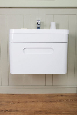 Rinse Bathrooms 600mm Wall Hung Basin Vanity Unit Gloss White Single Soft Close Drawer 1 Tap Hole Sink Bathroom Toilet Furniture - image 1
