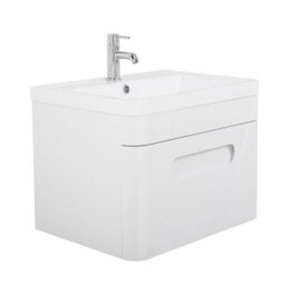 Rinse Bathrooms 600mm Wall Hung Basin Vanity Unit Gloss White Single Soft Close Drawer 1 Tap Hole Sink Bathroom Toilet Furniture - thumbnail 2