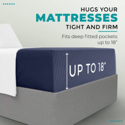 Oxford Homeware Navy Satin Stripe Fitted Sheet 40Cm Extra Deep Pocket Soft Easy Care Bedding Sheet (W)180Cmx(L)200Cm (Super King) - thumbnail 6