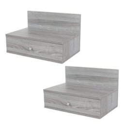 Core Products Pair Of Kelly Grey Oak Effect Wall-Mounted Bedside Cabinets With Drawer - Modern Floating Bedside Tables - thumbnail 1