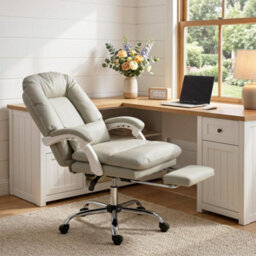 Homcom Reclining Office Chair, Desk Chair With Lumbar Support, Khaki - thumbnail 9