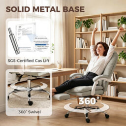 Homcom Reclining Office Chair, Desk Chair With Lumbar Support, Khaki - thumbnail 8